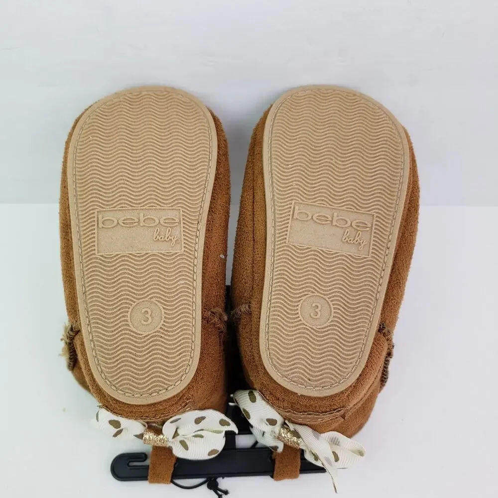 Bebe Baby Infant Girls Size 3 6-9 Months Brown Warm Booties Shoes